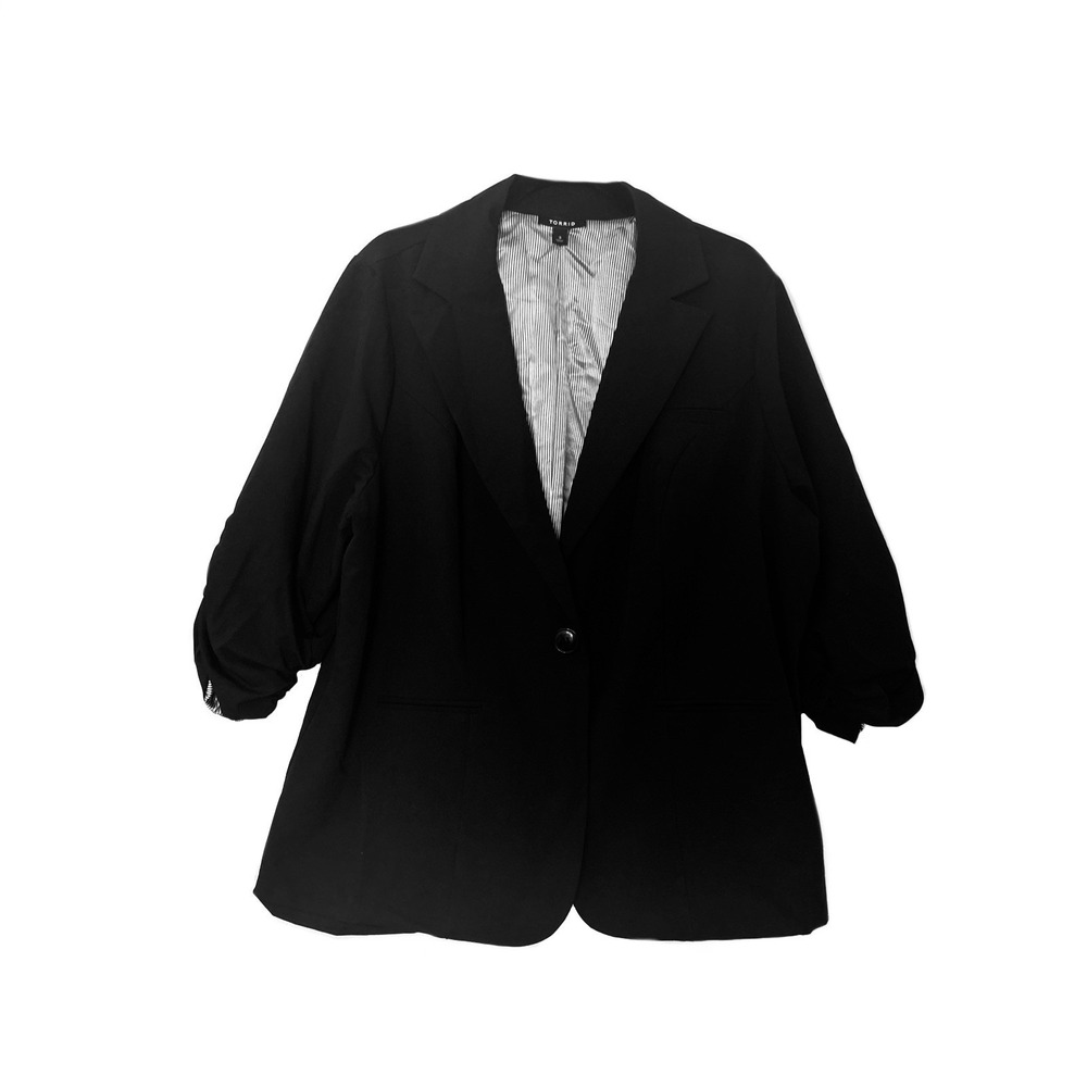Torrid Black Ruched Sleeve‎ One Button Blazer Jacket Lined Women Size 3 Plus